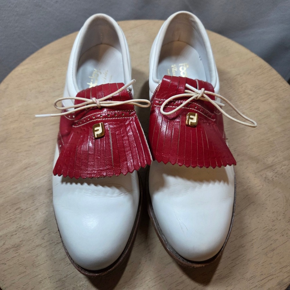 Vintage‎ FootJoy Classics Lites 8.5B Golf Shoes White Red Leather Kiltie USA